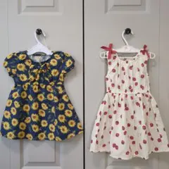 ひまわり柄といちご柄のワンピース2点セット
