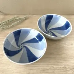 九谷焼　寿峰窯　染付吉祥捻り紋　中鉢2個のサムネイル