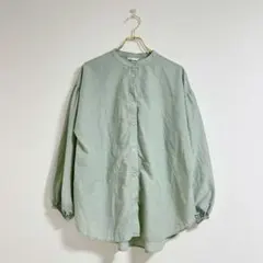 【ehko sopo】ミントグリーン ボタン付き 長袖 シャツ ブラウス