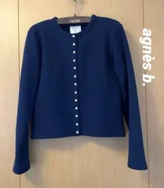 agnès b. ネイビー プレッション スウェット 裏起毛 カーディガン