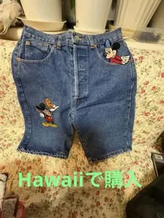 Hawaii購入ミッキーマウス刺繍デニムショートパンツ