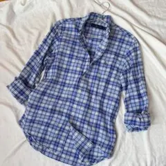 美品 ラルフローレン チェック柄 長袖シャツ ブルー系 レディースM相当