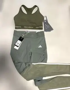 新品ニューバランス　adidas トレーニング　トップス　レギンス カーキセット