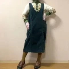 コーデュロイ ジャンパースカート 昭和レトロ ヴィンテージ 一点物 日本製 緑