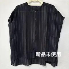 ストライプ柄 半袖ブラウス ブラック 新品未使用