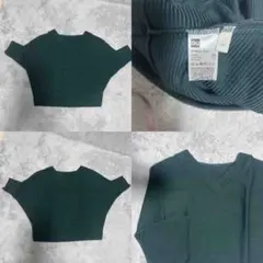 【断捨離中】 GU ダークグリーン Vネックニット 半袖　形綺麗　大人っぽい