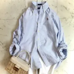 美品 ラルフローレン ストライプ ボタンダウンシャツ ポニー刺繍 マルチ M相当