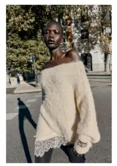 ZARA ザラ レースコンビニットセーター Ｍ