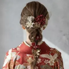 水引入りレッドゴールド髪飾り　和装　成人式　卒業式