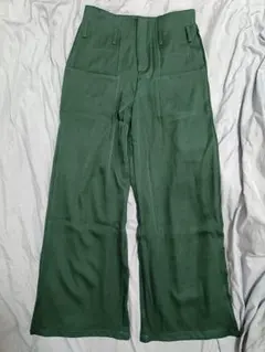 ダークグリーン ワイド ストレート パンツ