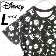 ★一点物★ ディズニー ミッキーマウス Tシャツ ペイント 柄 ブラック L