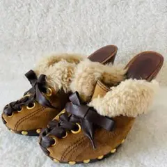 ☆未使用☆ MIUMIU ミュウミュウ シープファー ウェッジソール サンダル 中古・古着通販】MIU MIU (ミュウミュウ) MIU MIU コットン