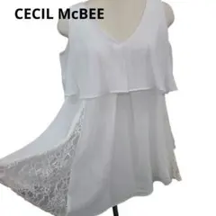 CECIL McBEE　シフォンチュニック　ホワイト　レースチラ見えのサムネイル