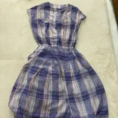 ノースリーブひざ丈ワンピース 紫系チェック 古着屋