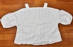 ホワイト フラワー刺繍 半袖ブラウス Fサイズ