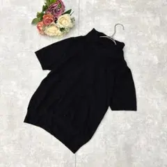 良品✨タルボット（S）タートルネック 半袖ニット ブラック黒 レーヨン混 通勤