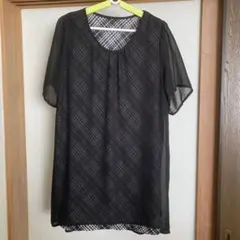 黒いチェック柄半袖チュニック　Ｌ