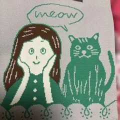 【新品未使用】Third collection 猫と女の子のニットトートバッグ