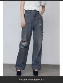 EMODA リップスマークルーズジーンズ Sサイズ　 ダメージジーンズ　グレー