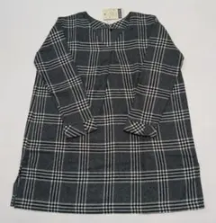【新品】グレー系チェック柄 Vネック 長袖チュニック M