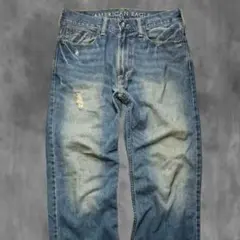 00s アメリカンイーグル ストレート デニムパンツ ダメージ加工 アメカジのサムネイル