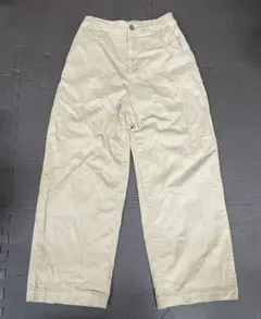 ベージュ ワイドパンツ ゴムウエスト ワイドレッグ 長ズボン 服