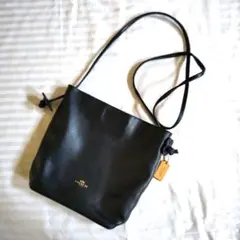 【極美品】COACH 濃紺 ショルダーバッグ　花モチーフ