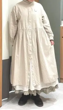 Samansa Mos2 柄アソートバンドカラーシャツワンピース