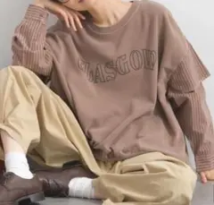 ルピリアン 裏毛スウェット ロゴプリント 異素材ドッキング /ブラウン