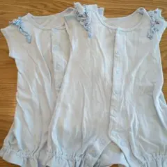 水色　肩フリル　ロンパース　2枚セット　ベルメゾン