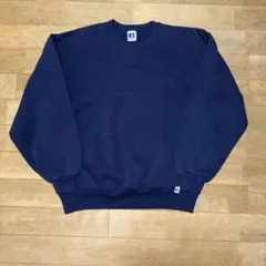 USA製　90s　無地スウェット　ラッセルアスレチック　前V 古着　ネイビー　L