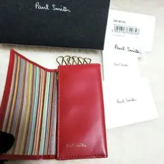 極美品 Paul Smith マルチストライプ キーケース レッド 付属品付き