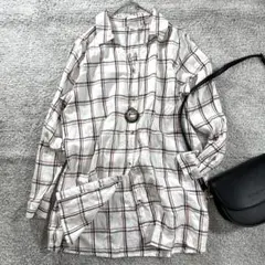 長袖シャツ　ロング丈　チェック柄　オープンカラー　綿100% ゆったり　インド製