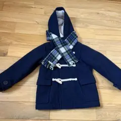 110センチ　ダッフルコート　紺ミキハウス　マフラー　チェック柄