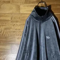adidas トラックジャケット　ジャージ　ファイヤーバード　ベロア　グレー　L