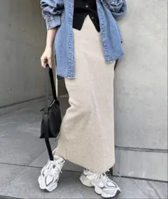 【1度のみ着用】Mサイズ　セルフカットリブロングタイトスカート