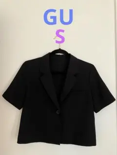 【GU】ハーフスリーブクロップドジャケット 黒　Sサイズ