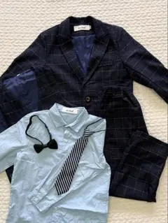 フォーマルスーツ６点セット ネイビー・チェック　140
