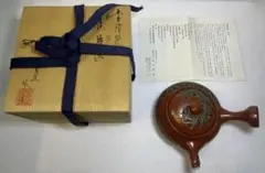 常滑焼 吉川雪堂 急須 朱泥 紅葉絵付け 木箱 未使用 伝統工芸士
