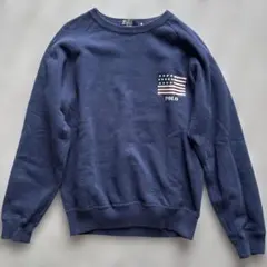 ビンテージ【人気デザイン】美品　ポロバイラルフローレン　星条旗　スウェットL 紺