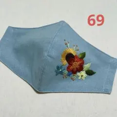 花柄刺繍の青いマスク