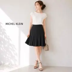 ミッシェルクラン 膝丈スカート M ブラック フレア上品 通勤 夏秋のサムネイル