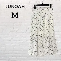 《ジュノア》ドット柄スカート　ミモレ丈　薄手　ホワイト【M】春夏　大人可愛い