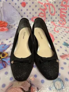 ジルスチュアート　ラメ　リボン　パンプス　黒　24