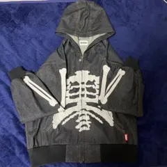9090 デニムジップパーカー　骨