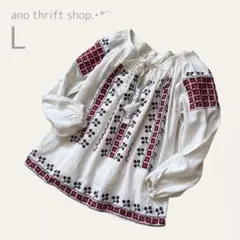 【USA古着】MANGO ブラウス　幾何学刺繍　タッセル　ヴィシヴァンカ風　長袖