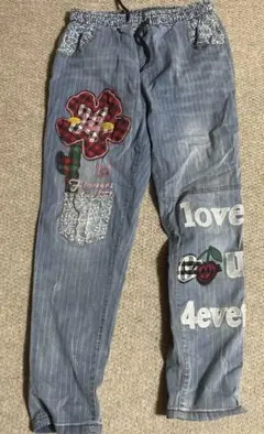 ハンドメイド デニムパンツ 花とチェリー刺繍付きメルカリ15