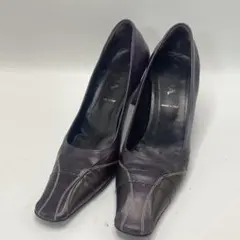【希少サイズ39】PRADA プラダ スクエアトゥ レザー パンプスステッチ 紫のサムネイル