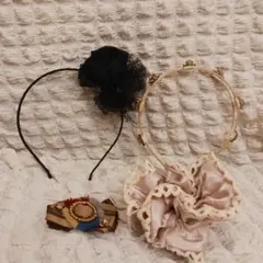 平成ギャル　姫ギャル　カチューシャ　シュシュ　クリップ　4点　セット　Y2K