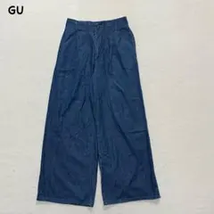 t2048 【ジーユー】　ライトデニムタックワイドパンツ　青　ウエストゴム